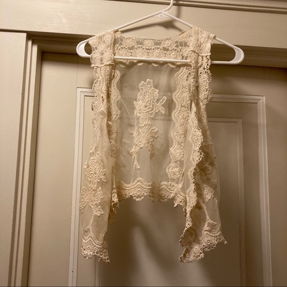 Sweaters - Vintage Lace and Mesh Vest/Shawl
